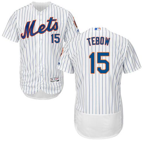 Mets #15 Tim Tebow White(Blue Strip) Flexbase Authentic Collection Stitched MLB Jersey